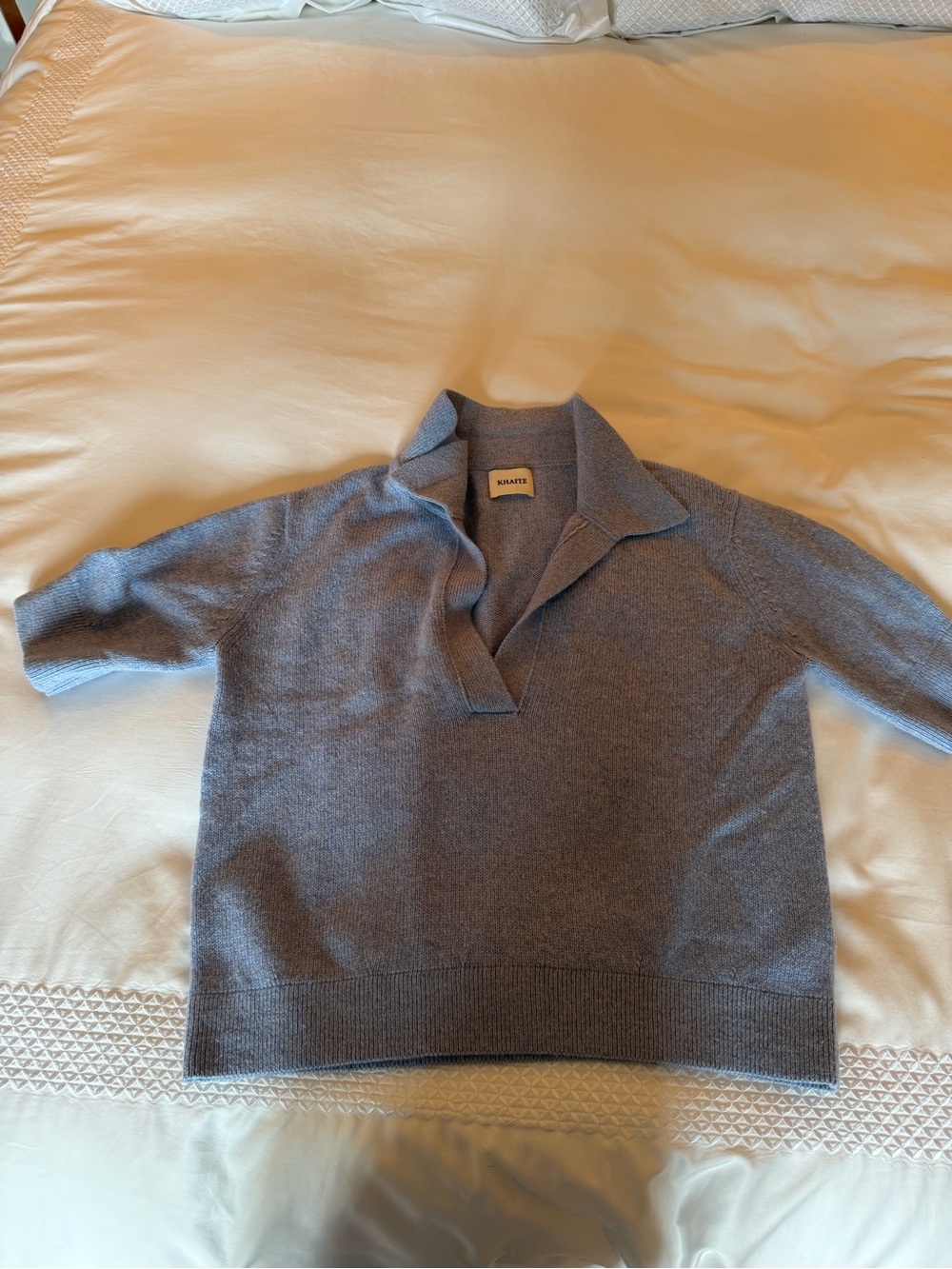KHAITE Sky Blue Knit Polo Top